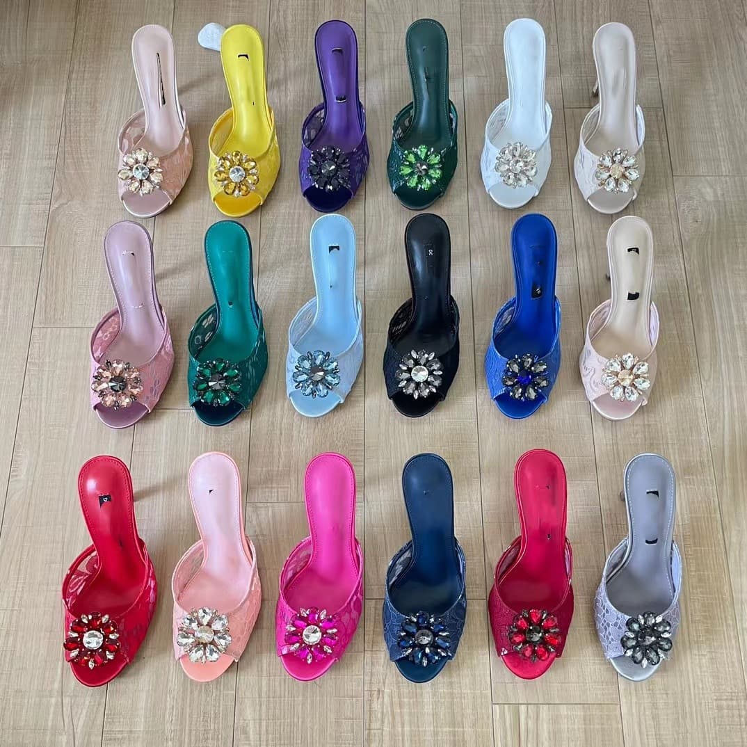 Cross-border High Version 2025 Lace Round Toe High Heels DG Sandals Mesh Breathable Rhinestone Thin Heel Black Wedding Shoes