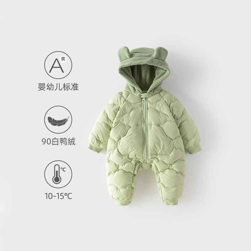 Baby jumpsuit down jacket winter thickened infant hooded down romper baby clothes outdoor warm crawl suit