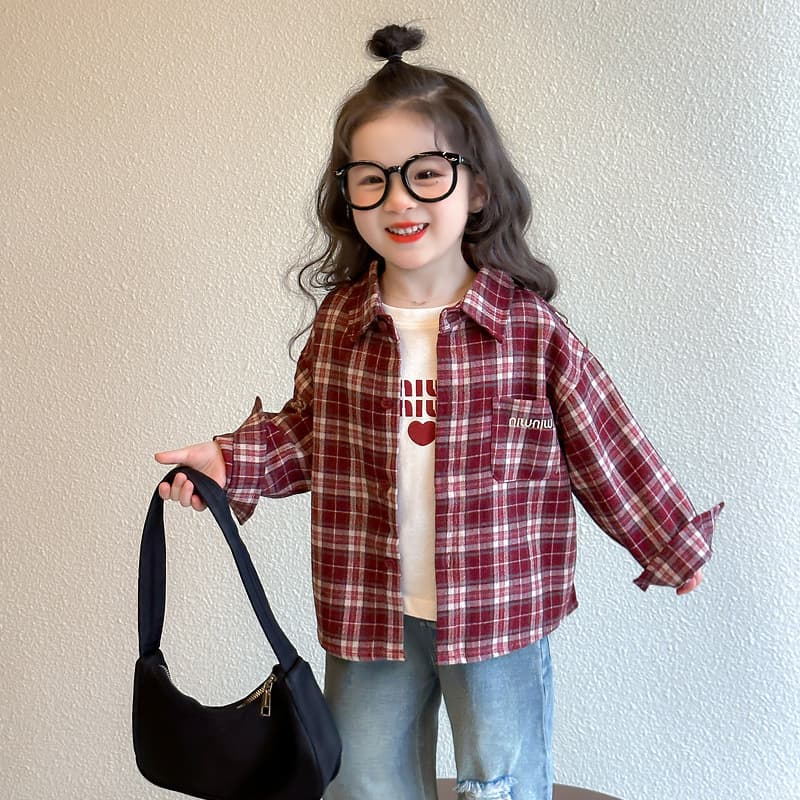 Boys and girls plaid shirt jacket suit 2026 spring and autumn new style children's T-style Korean style girl's shirt T-shirt