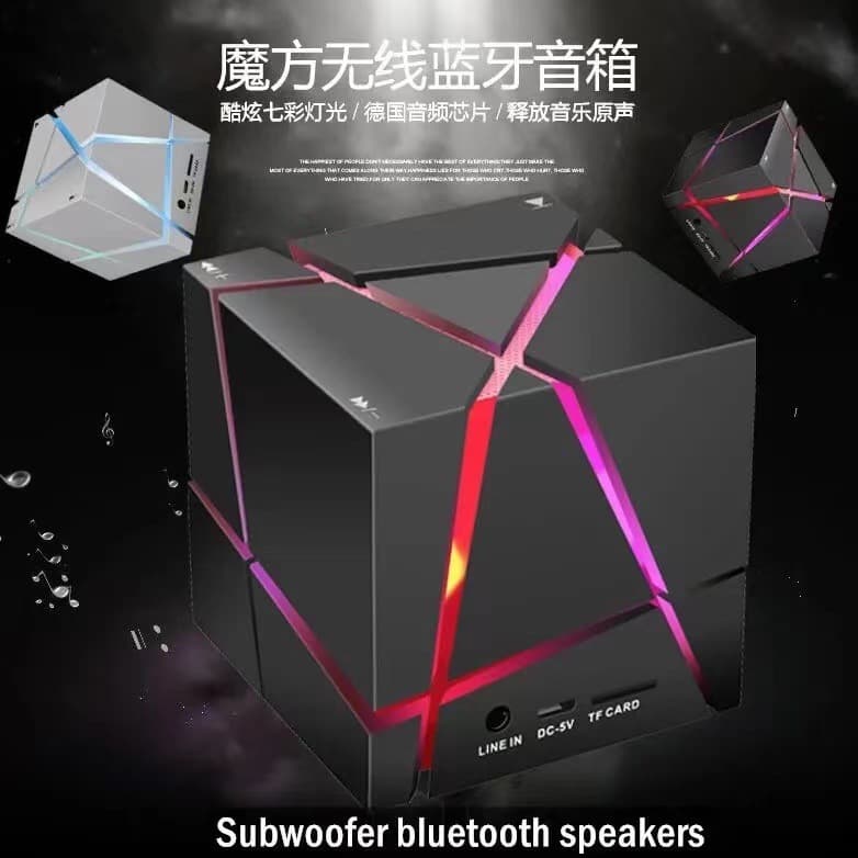 Qone Cubic Bluetooth Speaker Mini Wireless Card Insertion Gift Sound Box Creative Colorful Lights For Mobile Phones