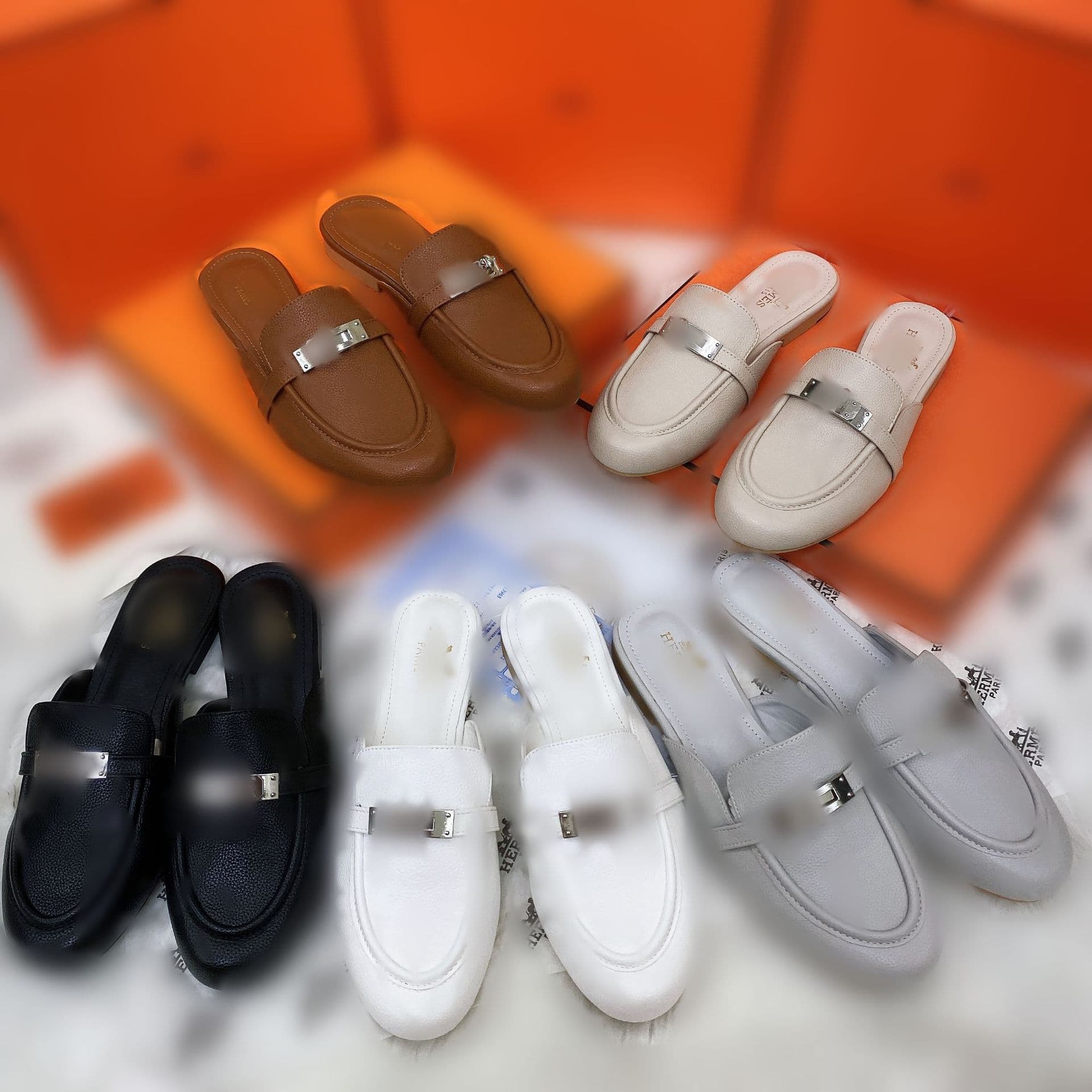 H Brand Best-Selling New Metal Buckle Half-Toe Women's Shoes Daily Simple Solid Color Casual Loafers Half Shoe