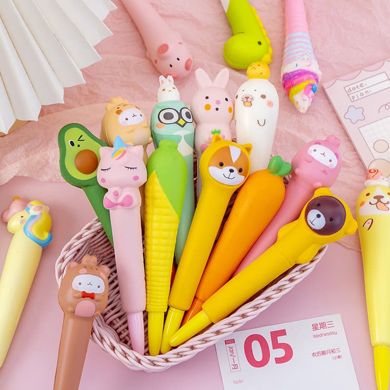 Creative Stress Relief Pen Gel Pen Student Supplies Cartoon Soft Squeeze Toy Pen Gift Wholesale Stress Relief Pen Children's Squeeze Pen