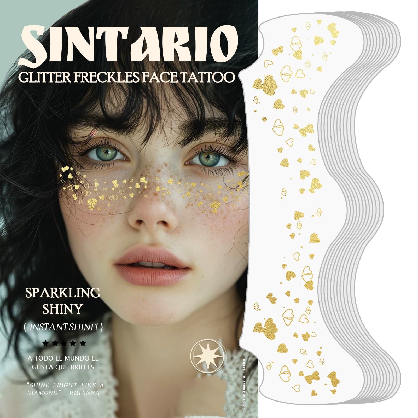 Freckle Tattoo Stickers Gold Silver Foil Freckles Waterproof Sweat-Resistant Long-Lasting European & American Freckle Stickers for Makeup Party Looks