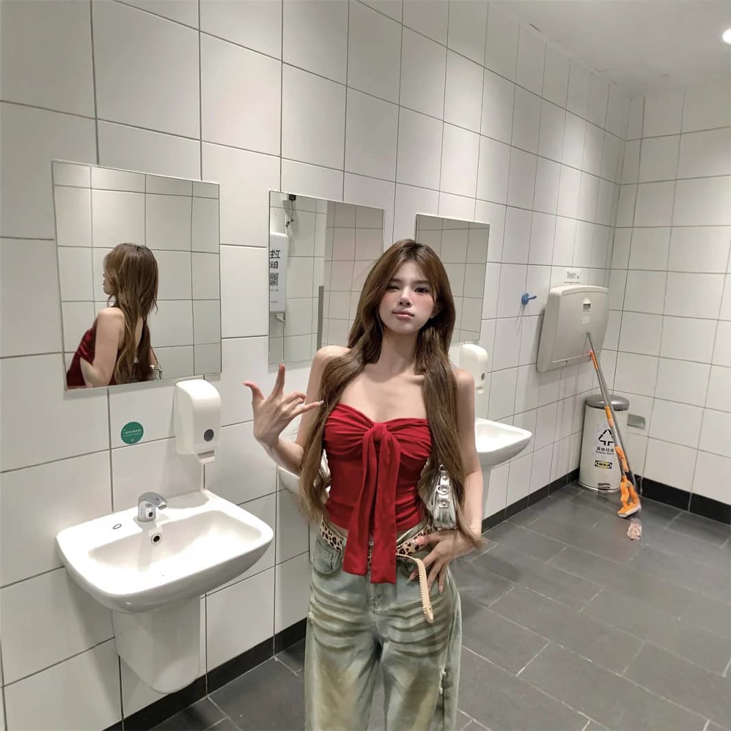 2025 Young Women's Bow Tie Tube Top Vest Summer Slim Fit Pure Desire Wrap Bustier Inner Top