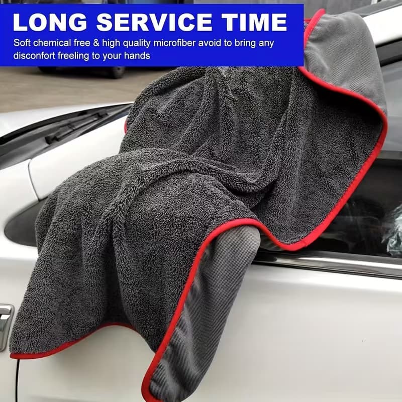 Pigtail Car Drying Towel, Absorbent and Streak-Free, Edge-Bound, Single/Double-Sided Pigtail Water Collection Towel for Car Washing