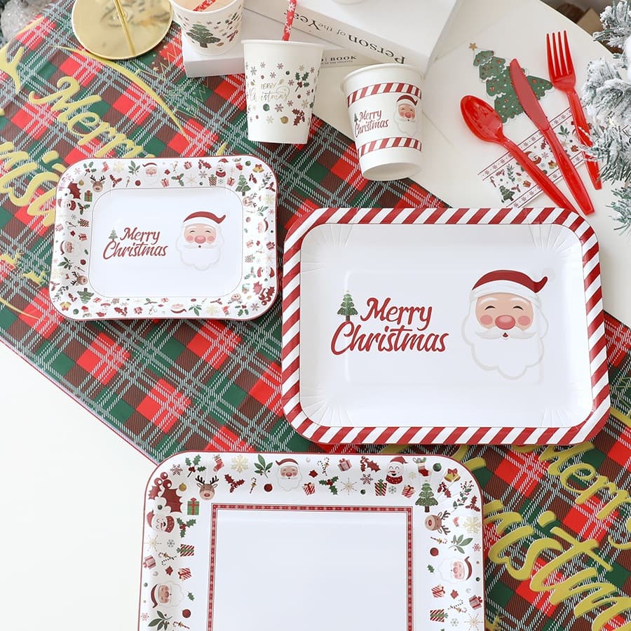 Christmas Decoration Party Theme Plates Disposable Tableware Paper Plates Paper Cups Tablecloth Scene Arrangement Christmas Gift
