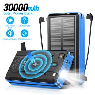 Built-in 4 Cables 30000mAh Solar Wireless Power Bank 4-in-1 Bidirectional Fast Charging Mobile Power Bank UL/CE