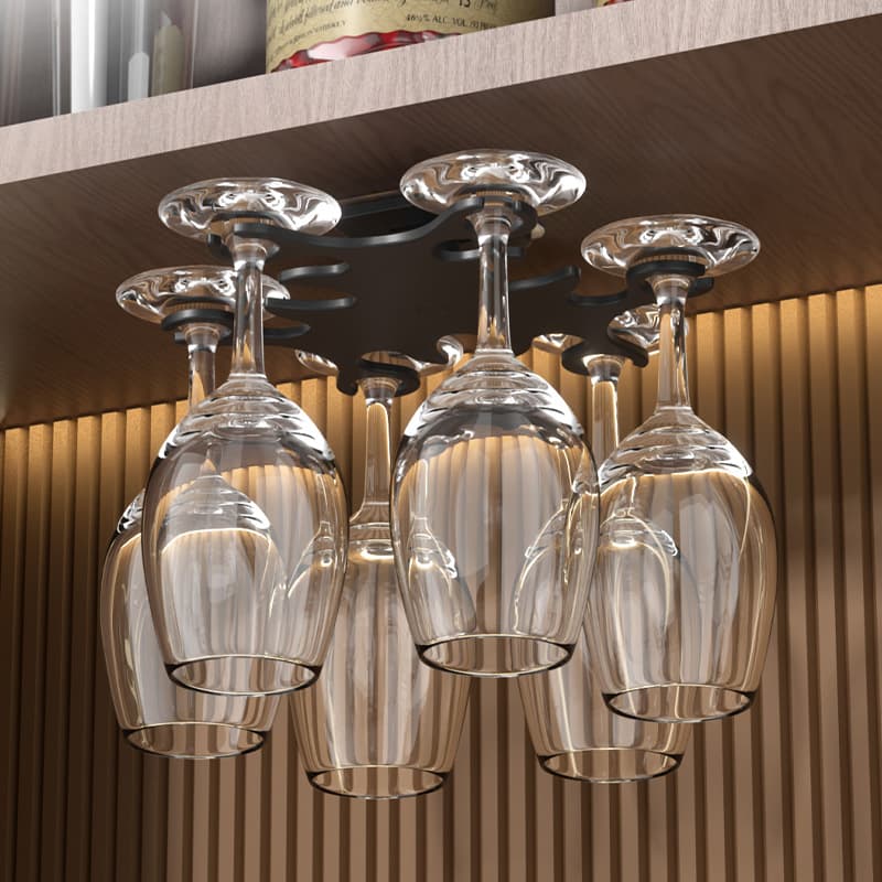 Rotating wine glass rack without punching, upside-down goblet storage rack, kitchen wine cabinet, hanging drain rack, plastic