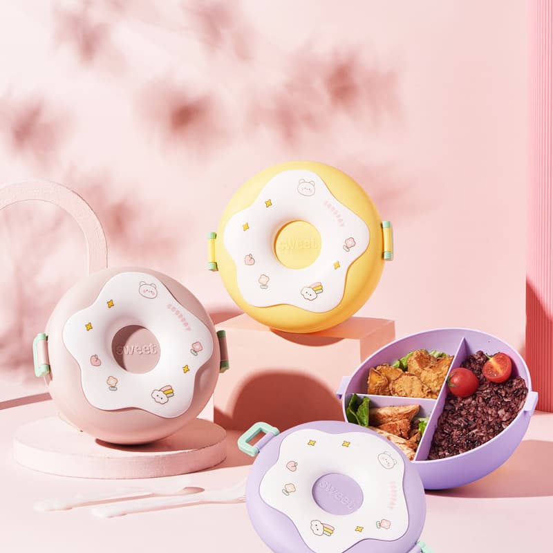 Stylish Donut Bento Box for Office Women, Multi-Compartment Microwave-Safe Lunch Box with Lid for Students