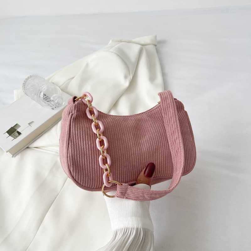 Korean Style Casual Corduroy Shoulder Bag for Women, Solid Color Versatile Crossbody Bag, Large Capacity Canvas Bag