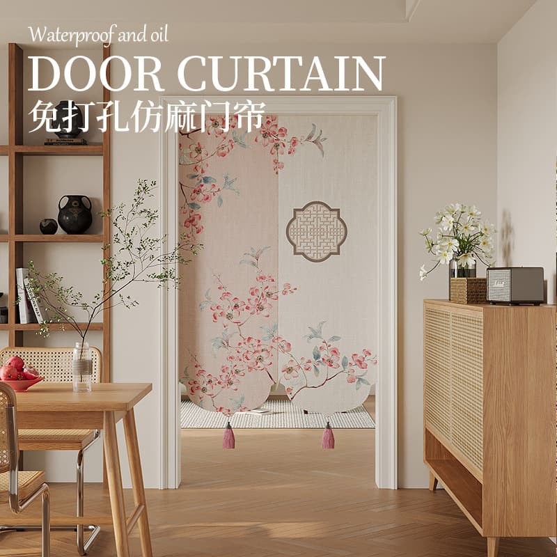 2026 Chinese-Style Bedroom Living Room Door Curtain Linen-Look No-Drill Bathroom Privacy Curtain Kitchen Partition Blackout Door Curtain