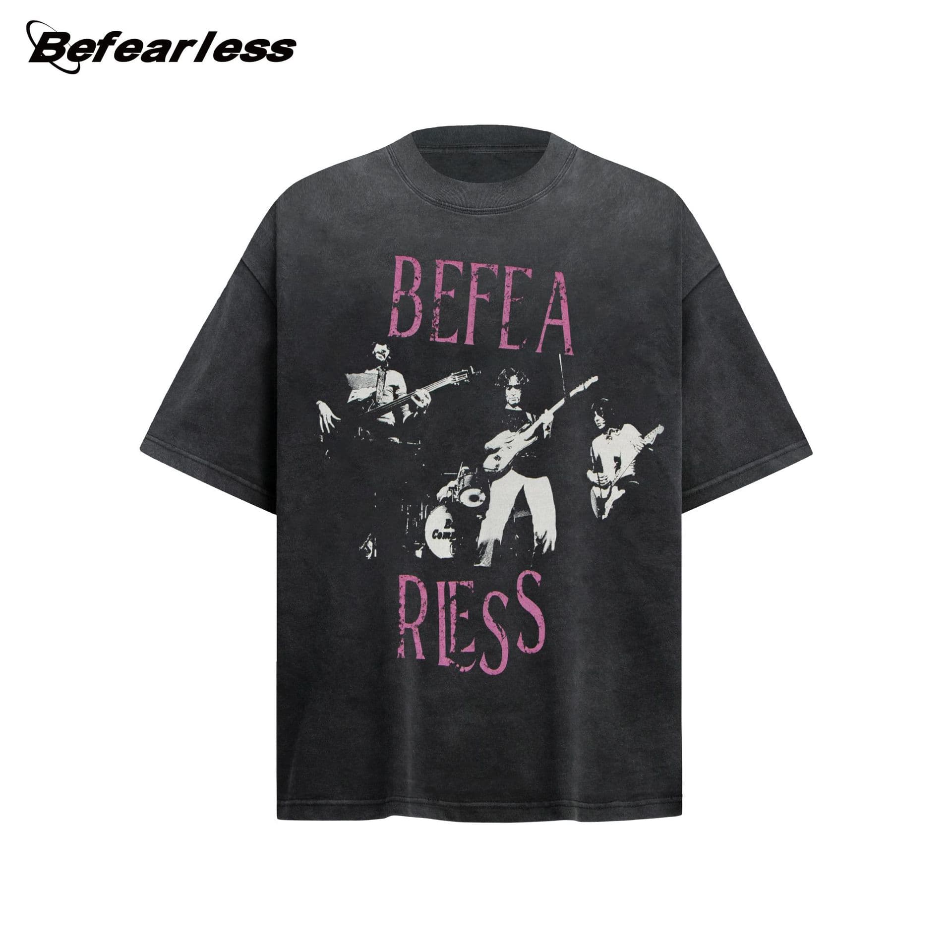 American Retro Washed Rock Band Short-Sleeved T-Shirt Summer Men's and Women's Trendy Brand Vintage Loose T-Shirt Boxy