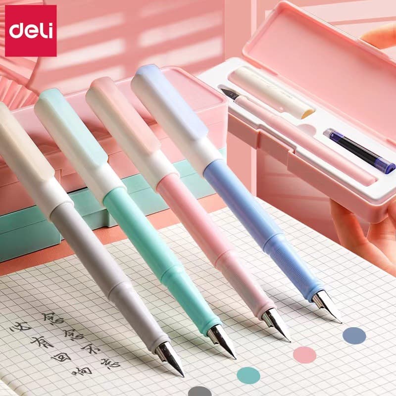Deli primary school students practice calligraphy ink bag pen replaceable ink bag erasable blue posture bright tip calligraphy pen set