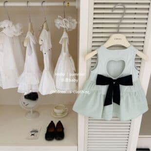 [Le En Baby] Island Diary! Original 2026 Girls Back Bow Hollow Heart Backless Dress Summer