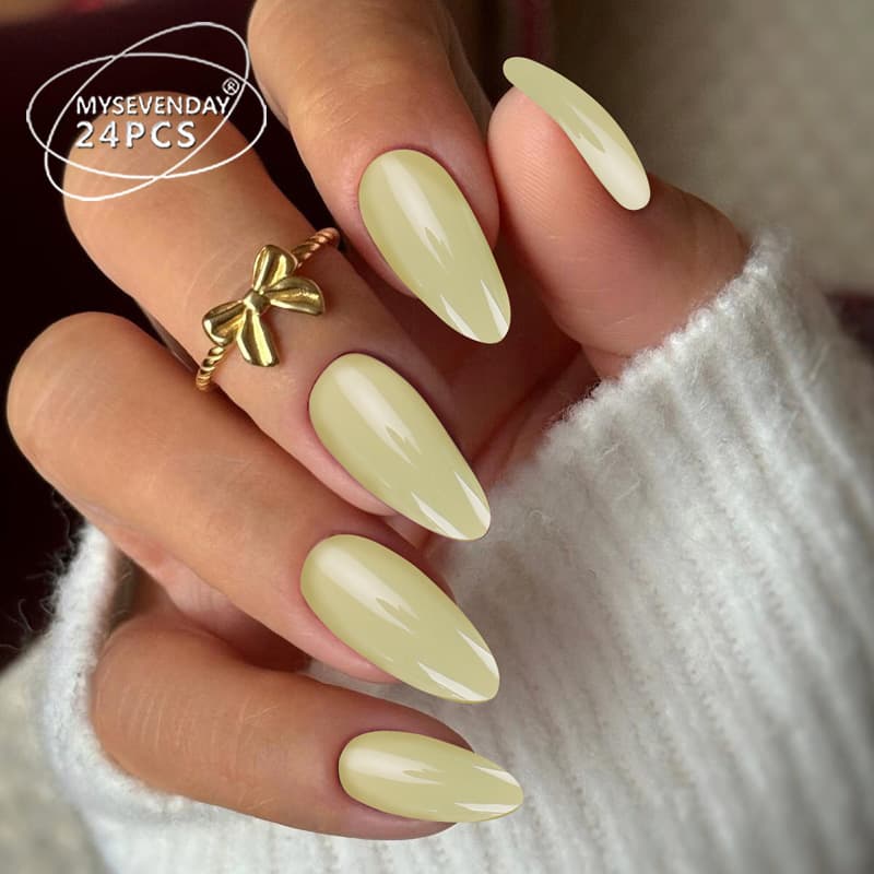 2026 New Amazon Cross-Border Hot Selling Wearable Nails Cyan Solid Color Wholesale 24 Pieces Press-On Nails