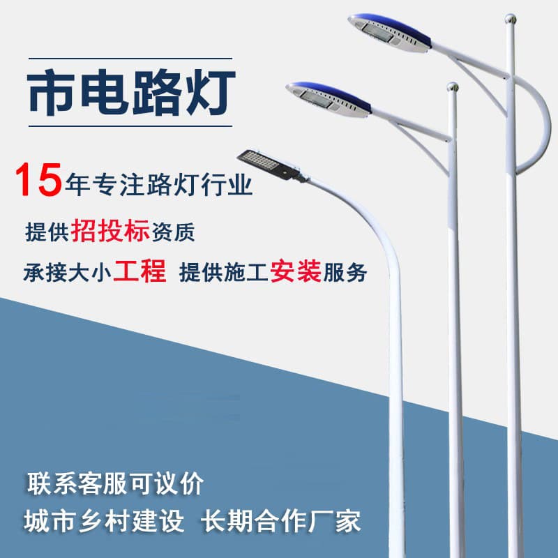 LED Mains-Powered Street Light, 6m Outdoor Waterproof Municipal Road Lighting High Mast Light, New Rural Single/Double Arm Lamp Post