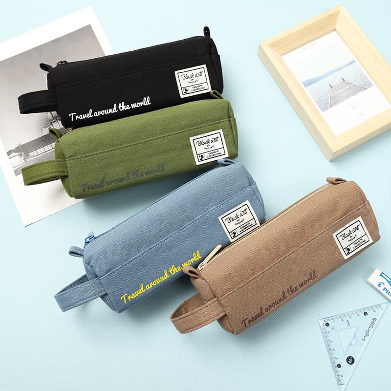 Korean style simple canvas pencil bag solid color large capacity stationery bag Japanese style primary and secondary school student pencil bag pencilcase