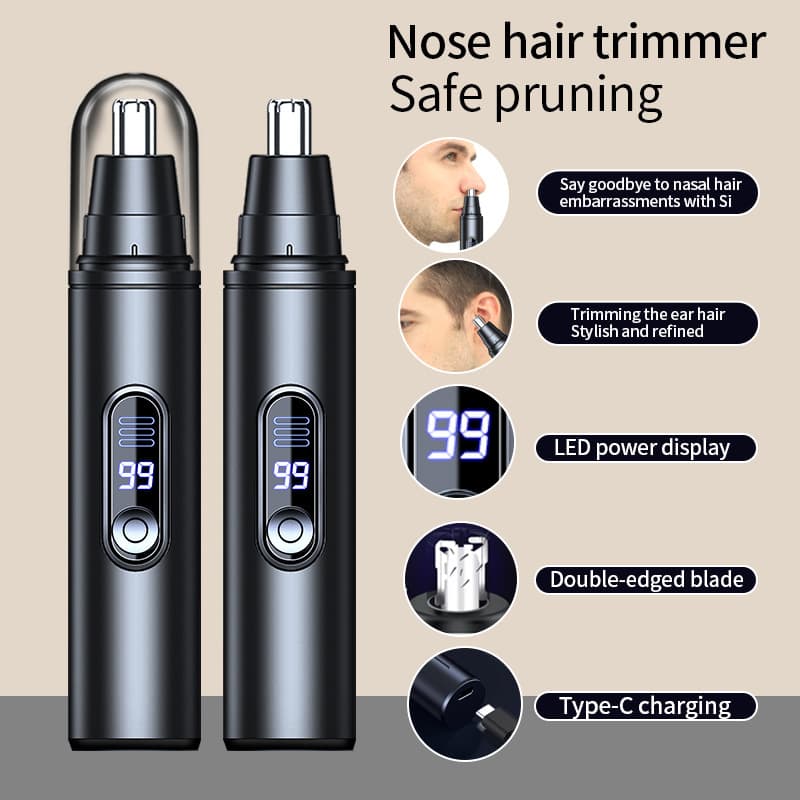 Cross-border New LED Digital Display Nose Hair Trimmer, Electric Men's Nose Hair Groomer with Type-C Charging