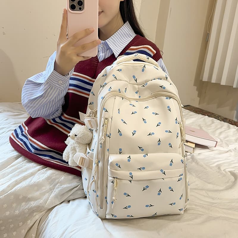 Cross-border Kids Floral Backpack for Middle School Girls, Primary School, High School, and College Students, Commuter Travel Daypack