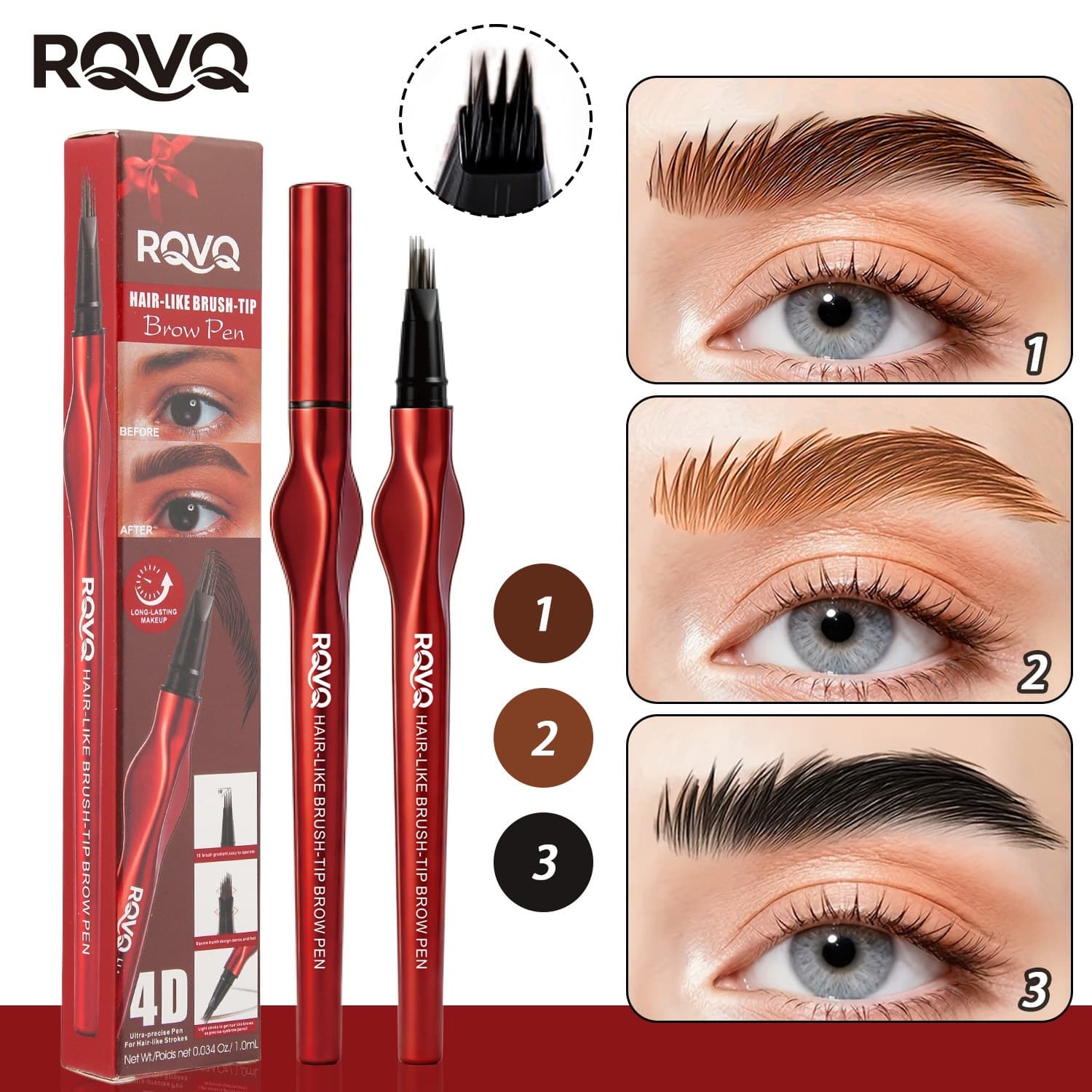 RQVQ Cross-border Trade Exclusive Multi-prong 4D Eyebrow Pencil, One Stroke for Defined, Natural-looking, Waterproof and Sweat-resistant Eyebrows
