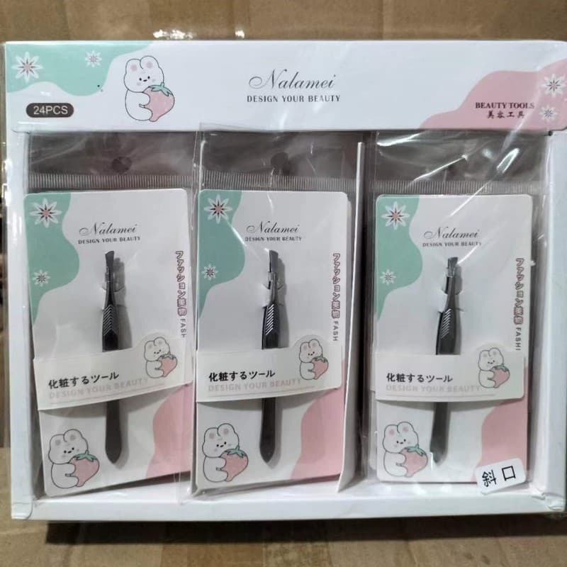 Stainless Steel Eyebrow Tweezers, Makeup Tool Flat and Slant Tip Tweezers, Dollar Store Wholesale Stock