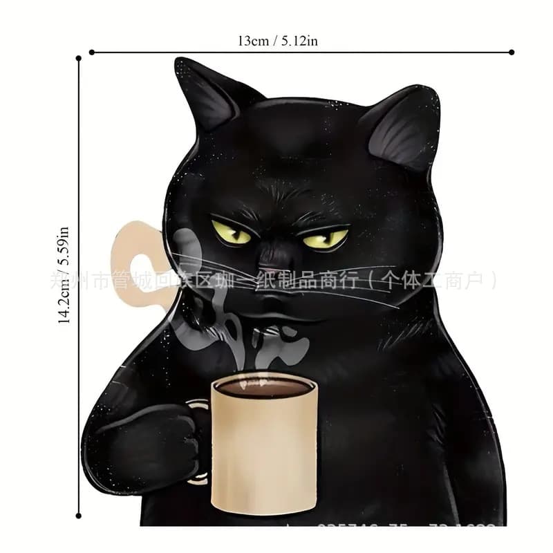 Cross-border wholesale, one piece, fashionable cat drinking coffee sticker for walls, bookshelves, classrooms, and bedrooms