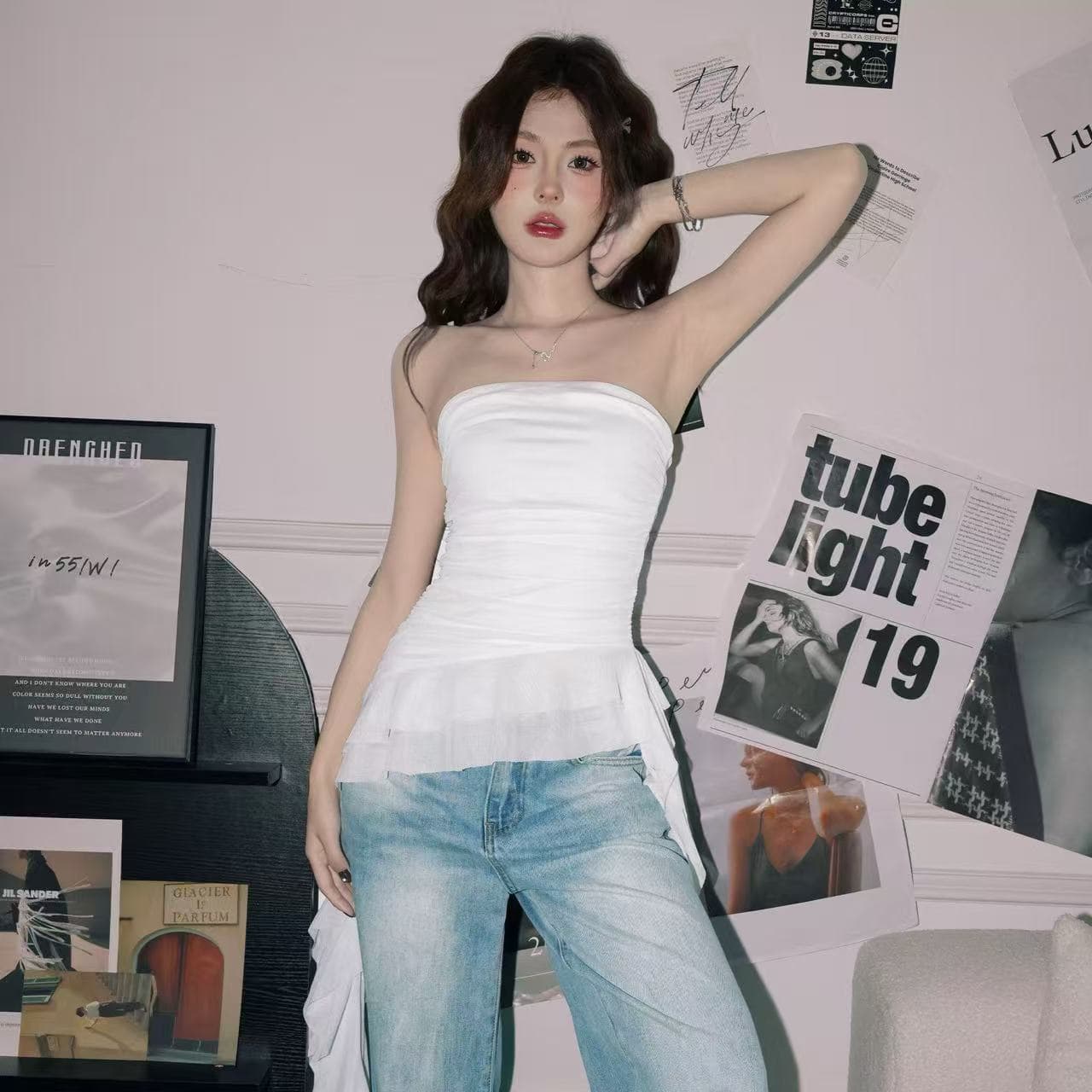 Designer Irregular Tube Top Vest Women 2026 Summer New Slim Fit Sheer One-Shoulder Sweet and Spicy Top