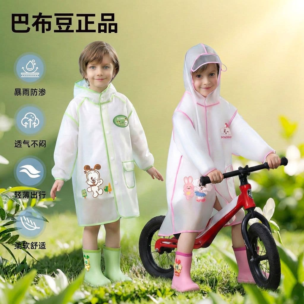 Babudou Kids Raincoat Rain Suit for Boys Toddlers Kindergarten Elementary School Students Children Poncho