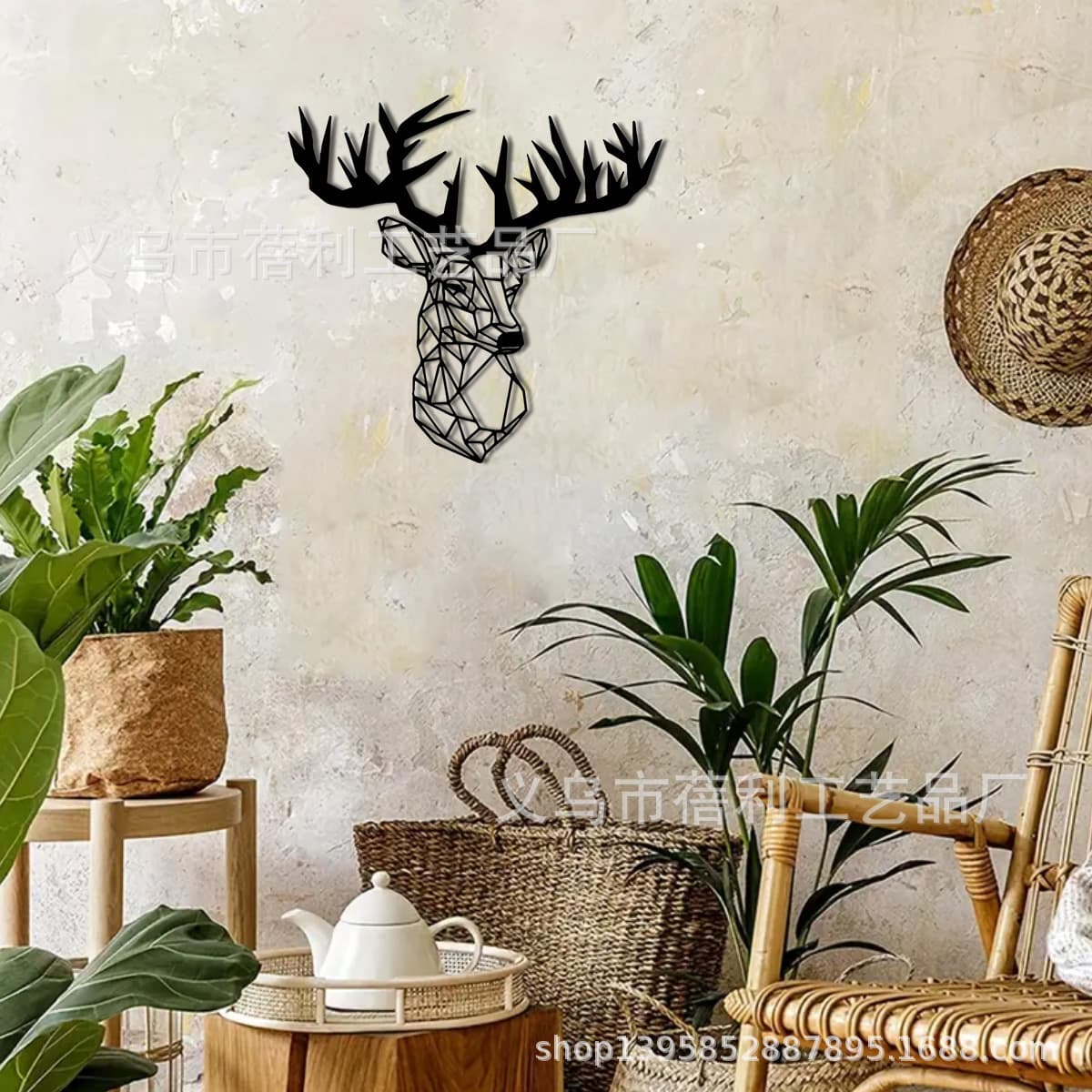 Cross-border new hot metal geometric deer wall decoration art, home decoration, wall hanging, laser cutting