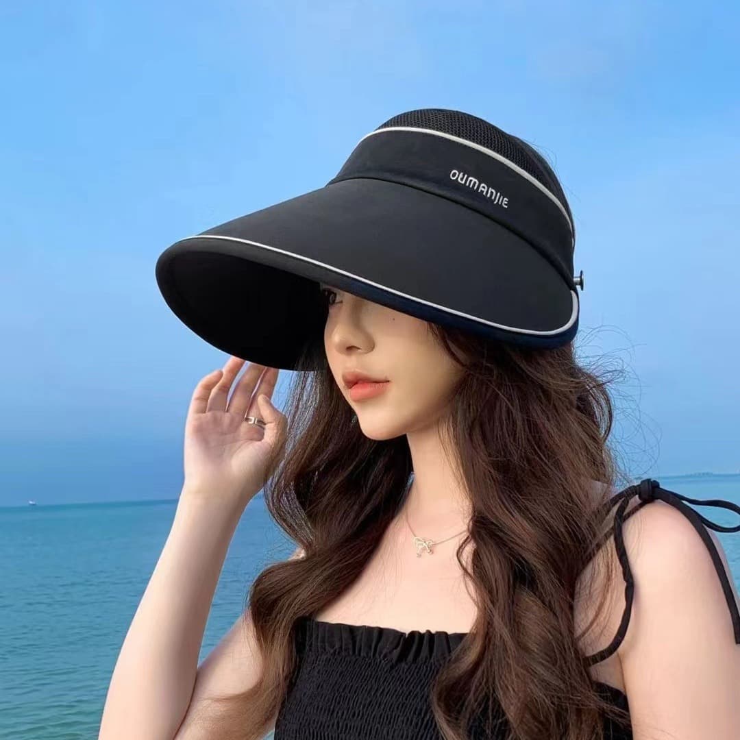Upgraded Hangable Mask Ice-Cool Breathable Wide Brim Open-Top Hat Summer Outdoor Running Sports Pony Tail Sun Protection Cap