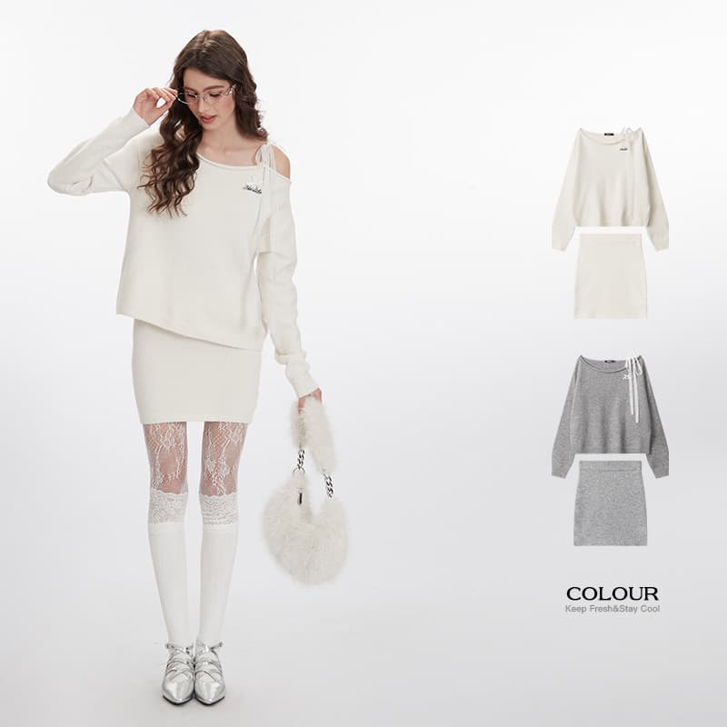 HeyHenry American Loose One-Shoulder Ribbon Design Casual Slant Shoulder Versatile Short Sweater Women Streetwear
