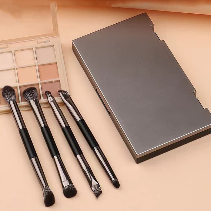 Little Sparrow double-headed makeup brush mini portable travel set with mirror eye shadow brush contour brush blade eyebrow brush