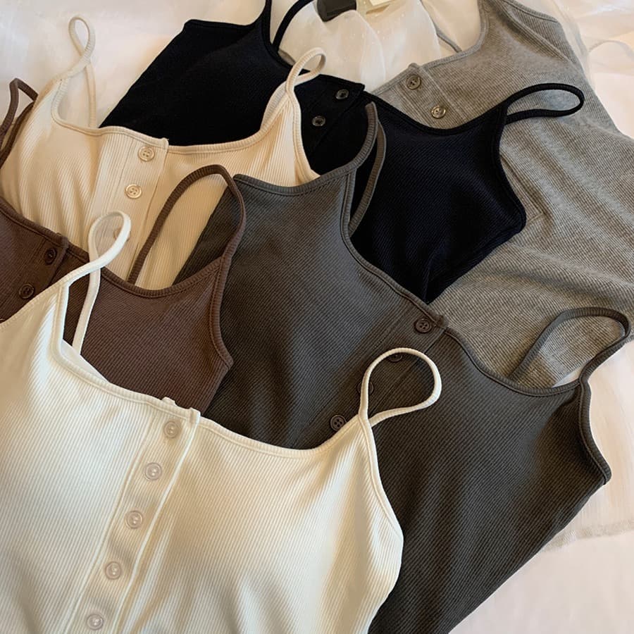 Women's camisole with padded straps, button ribbed cotton inner and outer wear, backless bra, one-piece top