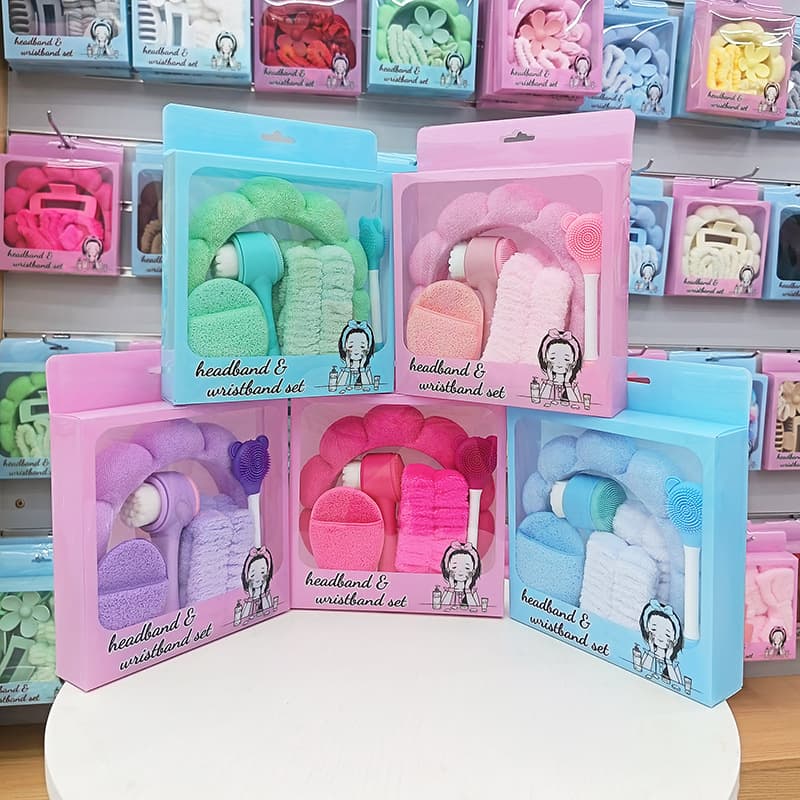 Cross-border new beauty tool set, headband, wrist strap, facial cleansing brush, silicone makeup remover, makeup set