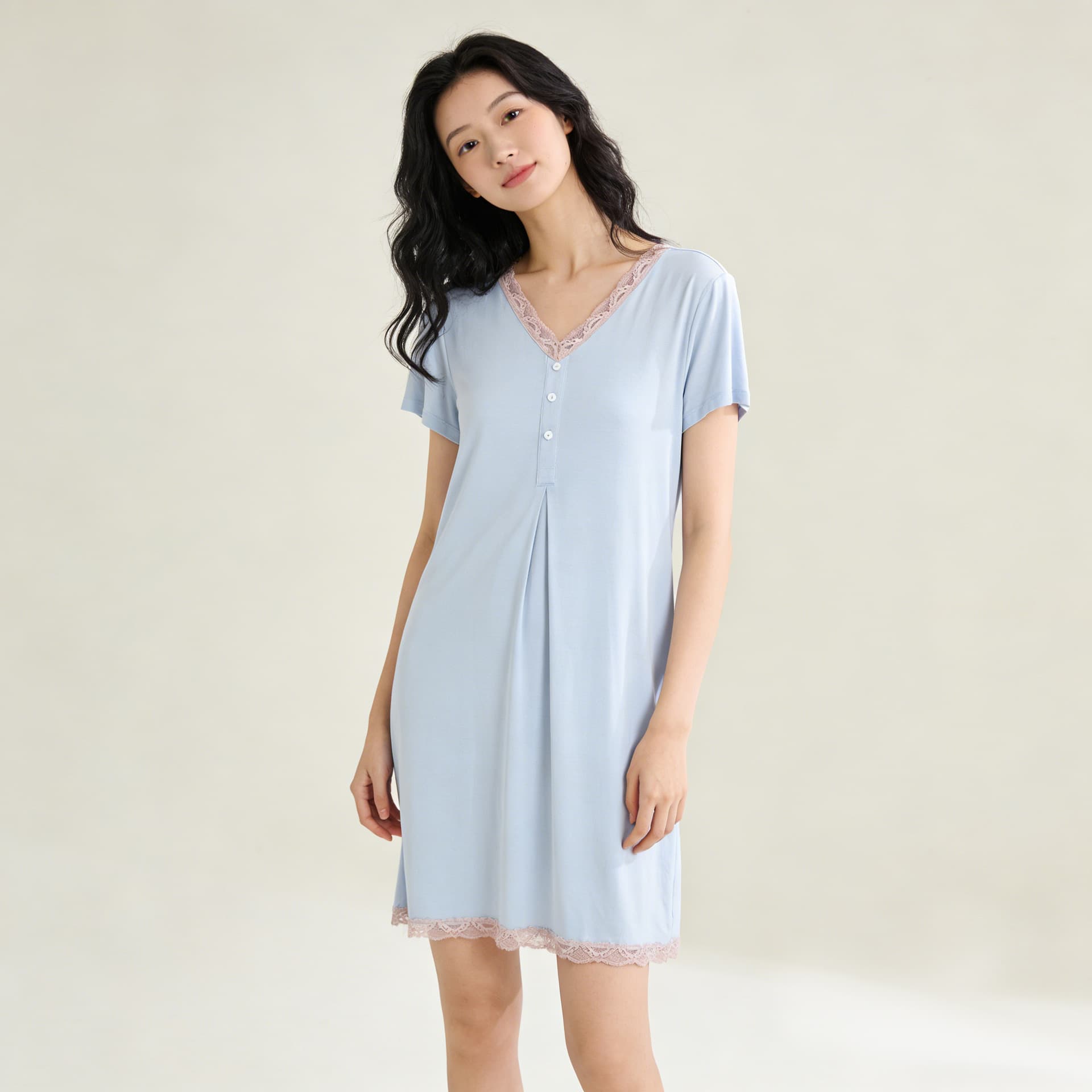 Summer Women's Loose Short Sleeve Long Sleeve Nightgown Comfortable Plus Size V-Neck Pajamas Wearable Out Home Dress