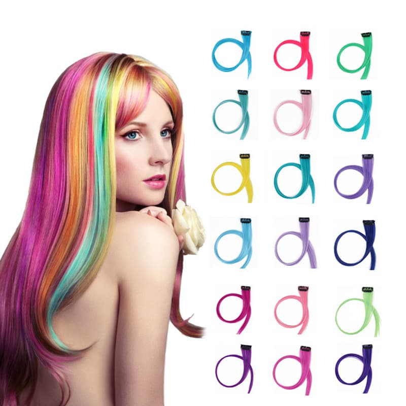 Human Hair Clip-in Hair Extensions, European and American Highlighted Hairpieces, One-Piece Solid Color Straight Hair Extensions
