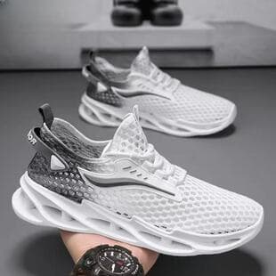 Summer Men's Breathable Mesh Sports Shoes, Popular Hole Shoes, Thick Sole Lightweight Running Shoes, Mesh Anti-Odor Casual Shoes