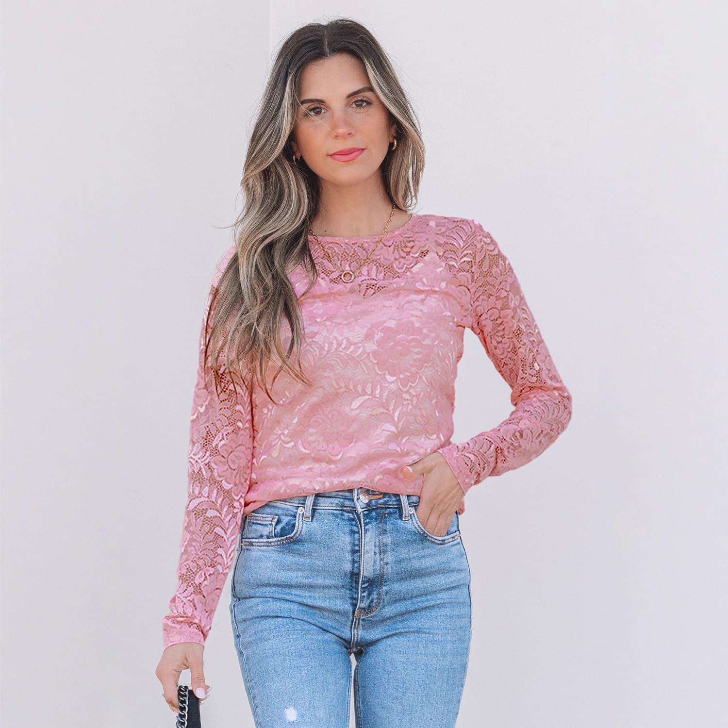Shiying Solid Elegant Long-Sleeve Blouse for Women Lace Hollow Out Pullover Slim Fit Top New Cross-Border Women's Clothing