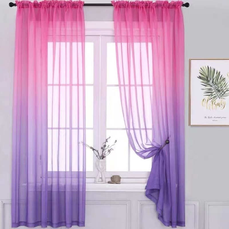 Cross-border Amazon pink and purple gradient window screen for balcony bedroom light-transmitting color gauze curtain TEMU finished curtain delivery