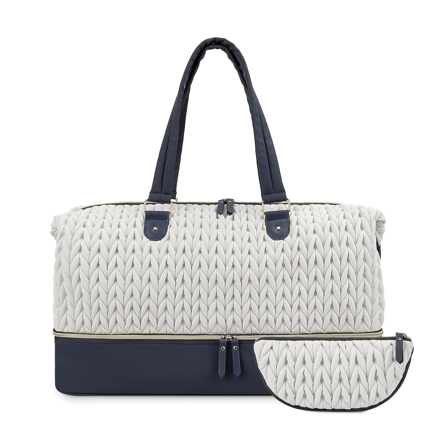 European and American Style Quilted Large-Capacity Diaper Bag with Double-Layer Design, Lower Layer Aluminum Foil Insulated for Milk Storage, Baby Outing Organizer Bag