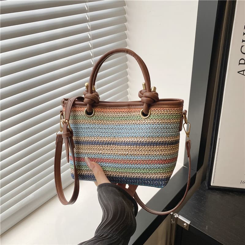 Cross-Border Trendy Women's Bags 2026 New Bohemian Style Fashion Shoulder Crossbody Bag Rainbow Stripe Handbag
