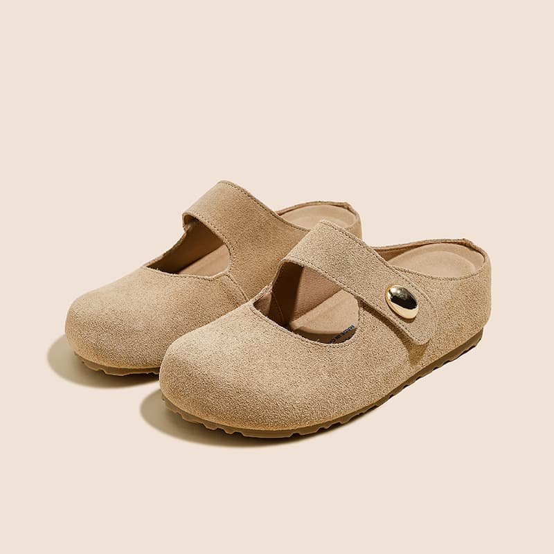 Height-Increasing 5cm ~ Genuine Leather Birkenstock Slippers for Women Summer, Arch Support Platform Half Slippers, Thick Sole Toe-Cover Sandals