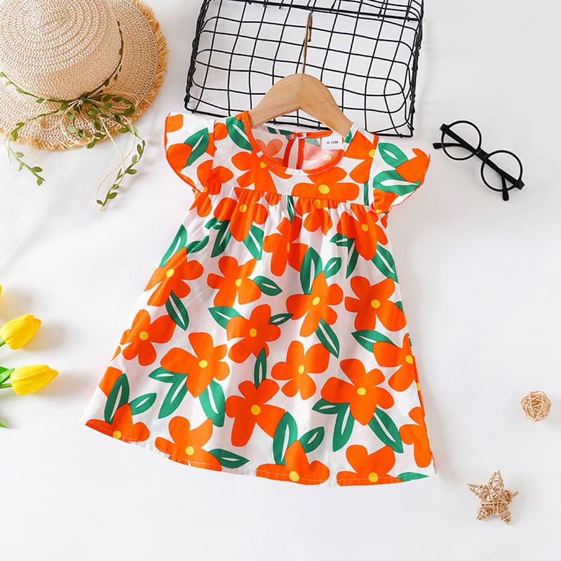 Foreign trade hot-selling spring and summer sweet baby dress baby girl printed A-line skirt girl little flying sleeve princess dress