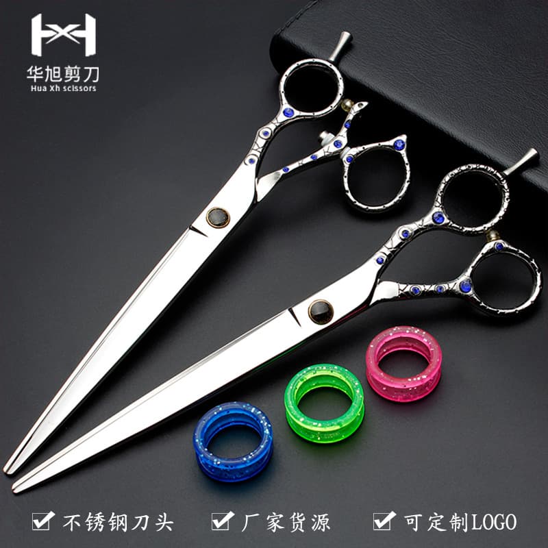 Factory 8-inch Flying Shear Stainless Steel Hair Scissors with Rotating Handle, Straight Hair Cutting Scissors, Custom Logo Available