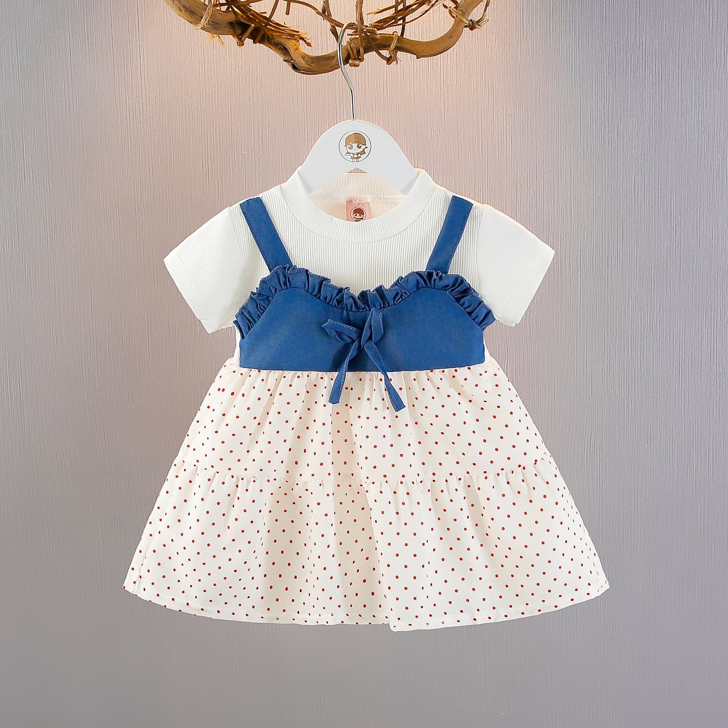 2026 Summer Girls Polka Dot Thin Dress, Short Sleeve Faux Suspenders Princess Dress for Toddlers