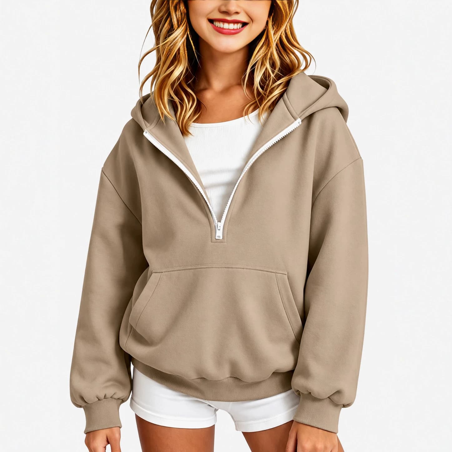 2026 Cross-Border European and American Girls' New Hooded Half-Zip Sweatshirt, Spring and Autumn Children's Loose Pocket Pullover