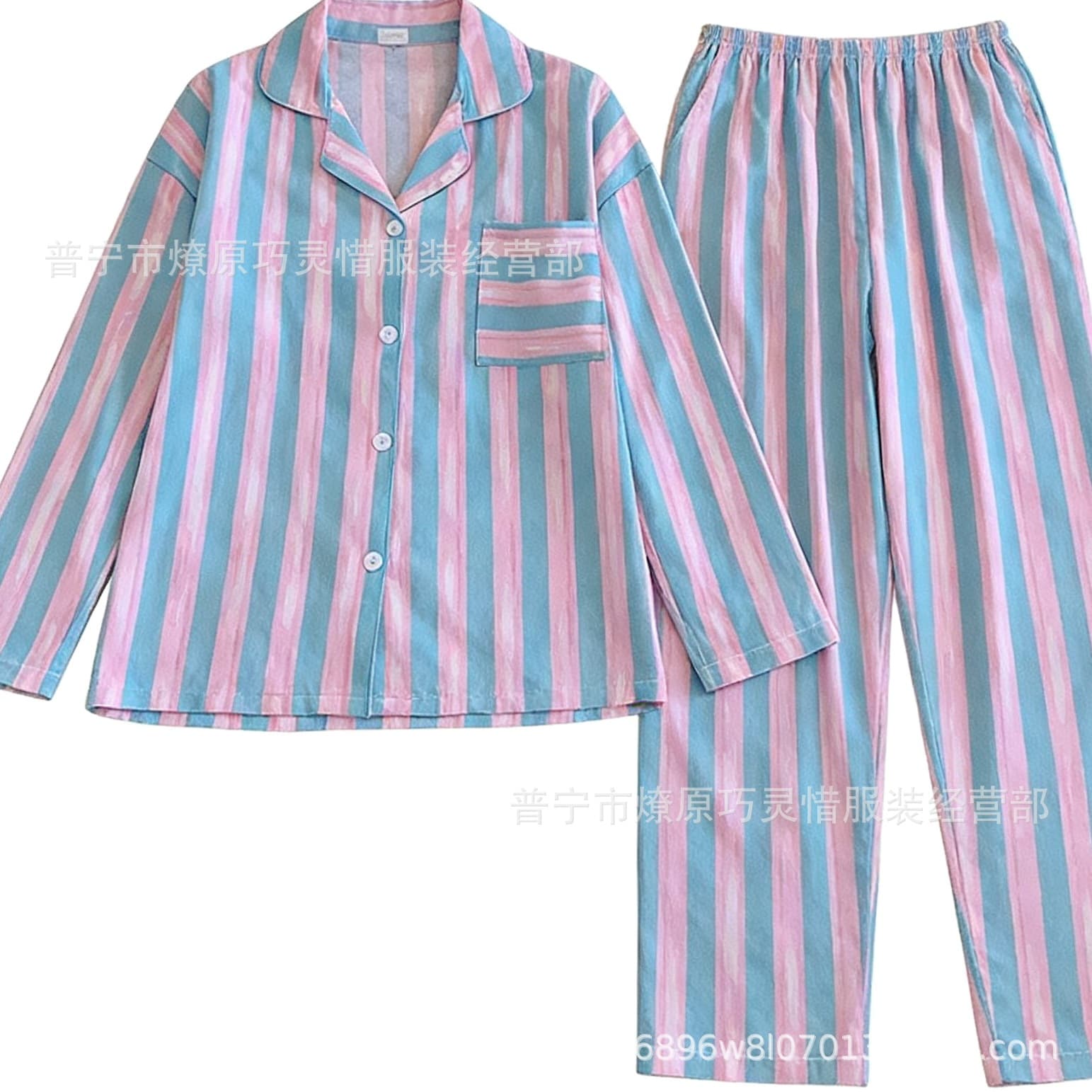 Striped Long Sleeve Pajama Set for Women, Spring/Summer/Autumn Thin Style, Japanese Sweet Loose Home Leisure Wear, Trendy Two-Piece Set