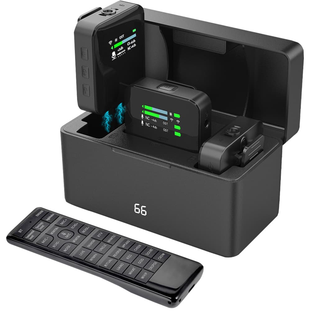 New Sound Card Integrated One-to-Two Wireless Collar Clip Microphone with Charging Case, Power Display, and Remote Control - Cross-Border New Product