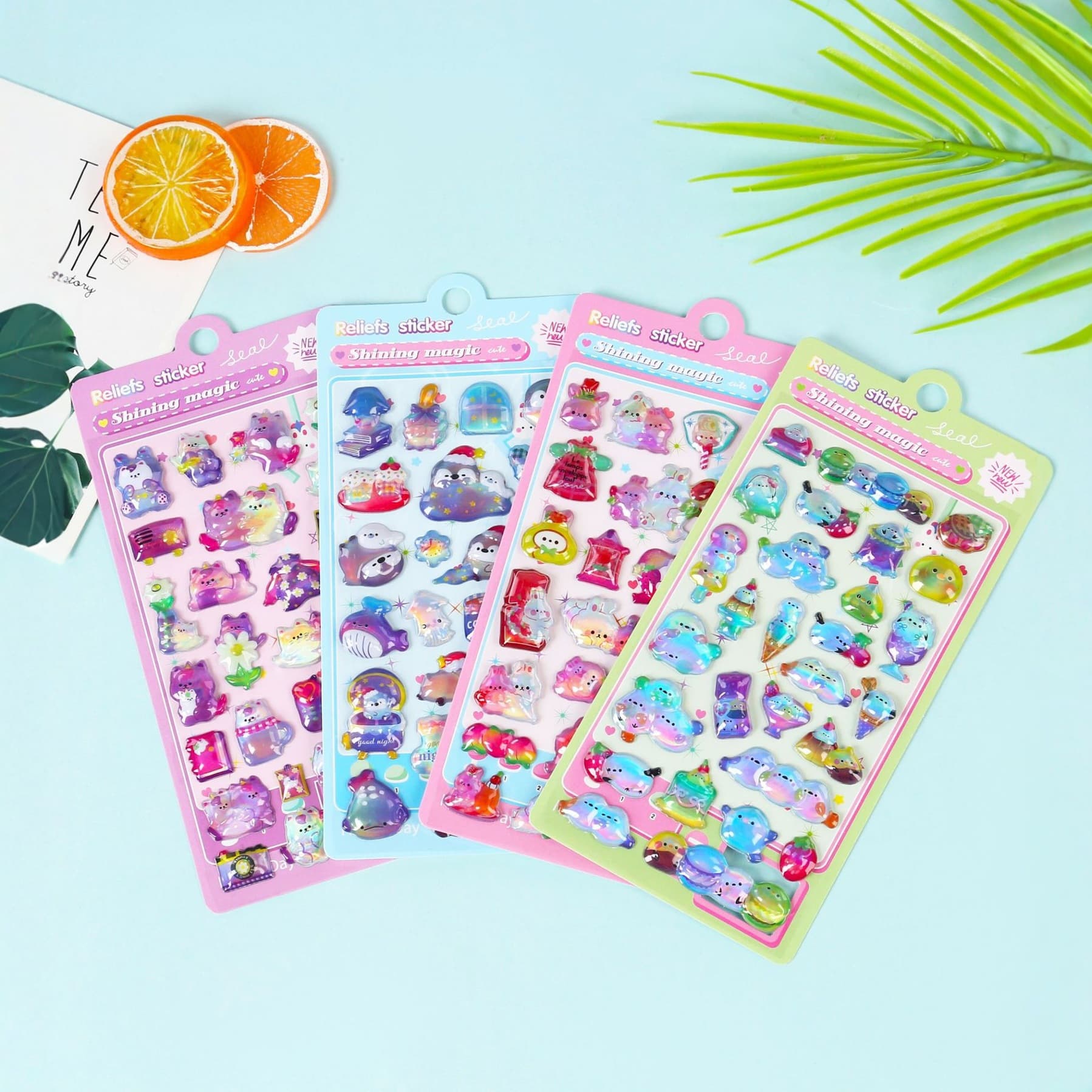 Cross-border cartoon 3D three-dimensional relief stickers children's fun decorative stickers waterproof transparent hollow stickers diy paste
