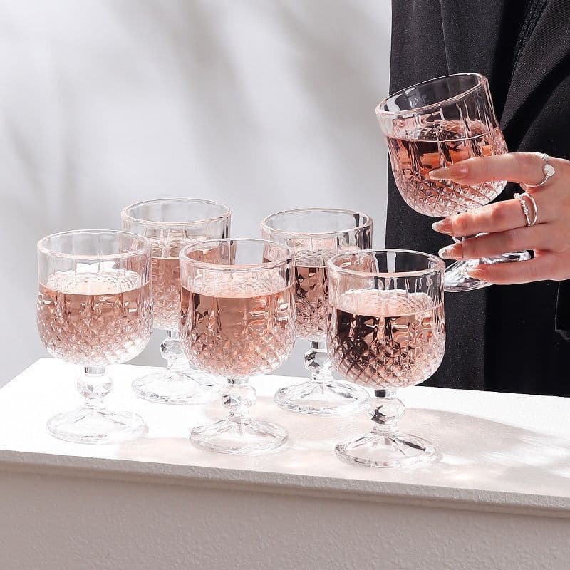 6 Diamond Red Wine Glasses, Goblet, Cognac Glass, Wine Champagne Whiskey Glass Set